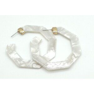 Geometric White Acrylic Hoop Earrings With Gold Accents - Lightweight & Stylish